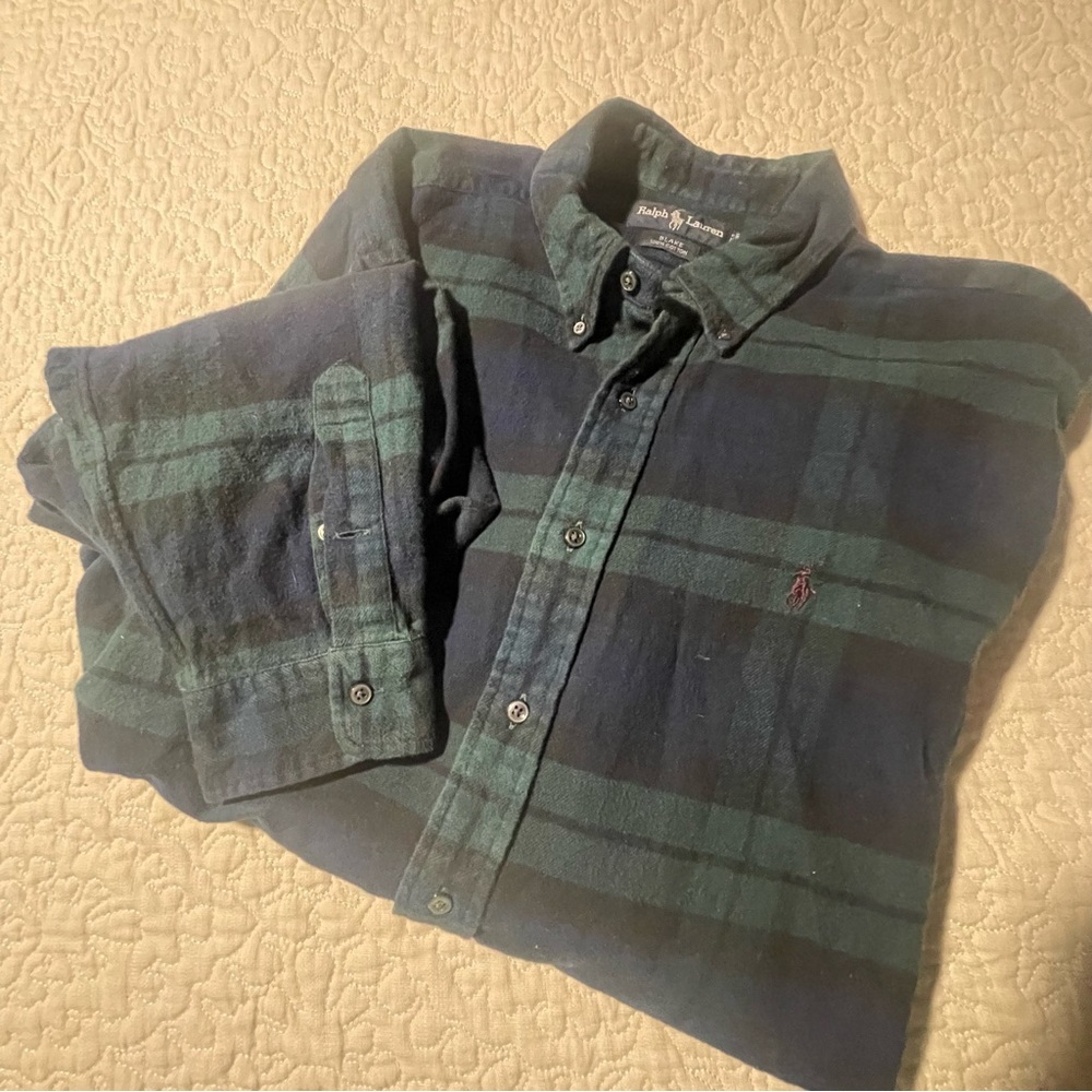 Ralph Lauren Blake Blue Green‎ Plaid Flannel Long Sleeve Shirt Size XXL